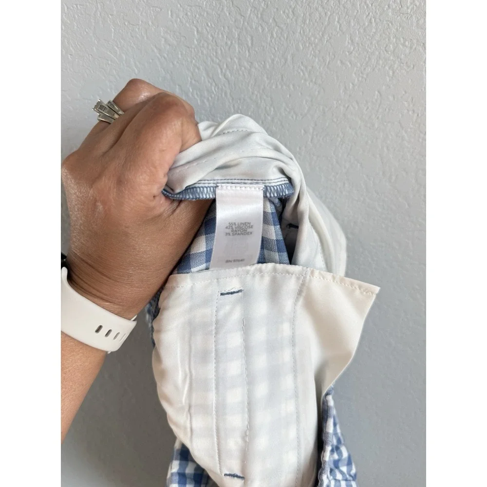 J.Jill Linen Stretch Pants Women S Blue Gingham Check Crop‎ Cottagecore Coastal